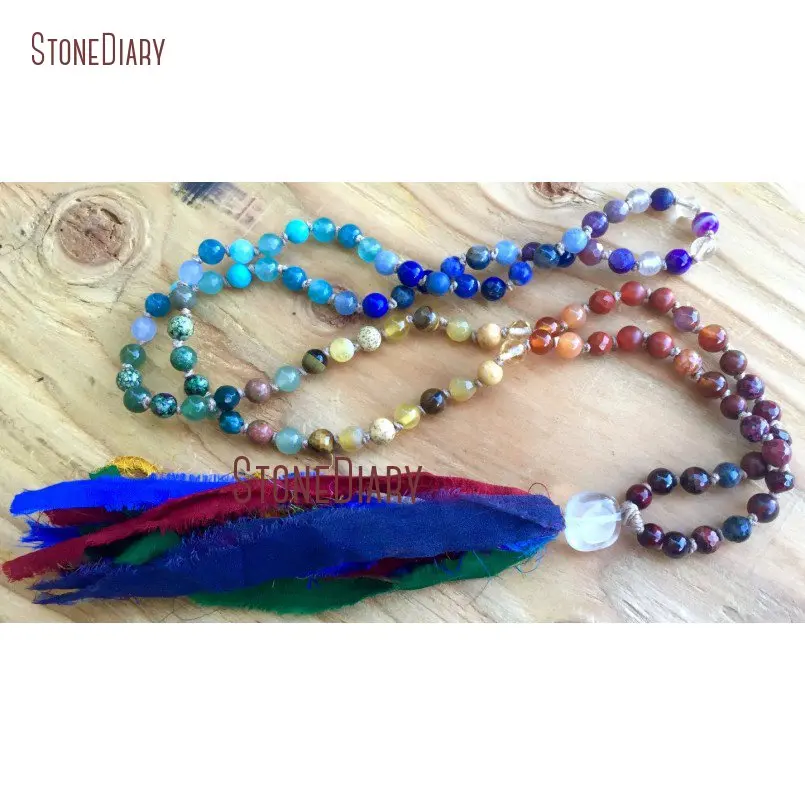 20180313-NM11109-6mm Petite Chakra Mala Beads Silk Sari Tassel, Crystal Guru Balance 7 Chakra 108 Beads Therapeutic Healing Mala Beads, Aura Cleanser_4