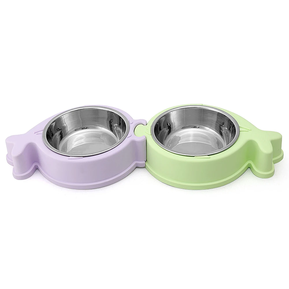 Собака кошка двойная чаша без скольжения из нержавеющей стали рубер кормушка для собак 2 миски кормушка для собак блюдо миска для питомца синий розовый зеленый