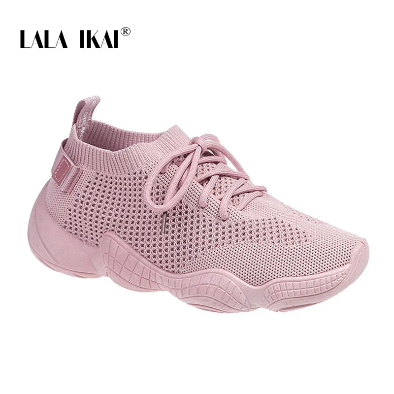 Pink LALA IKAI/женские кроссовки; сезон весна; обувь из дышащего сетчатого материала; повседневная обувь из вулканизированной ткани на шнуровке; женская мягкая розовая теннисная обувь; 014A3796-4 - Цвет: Pink