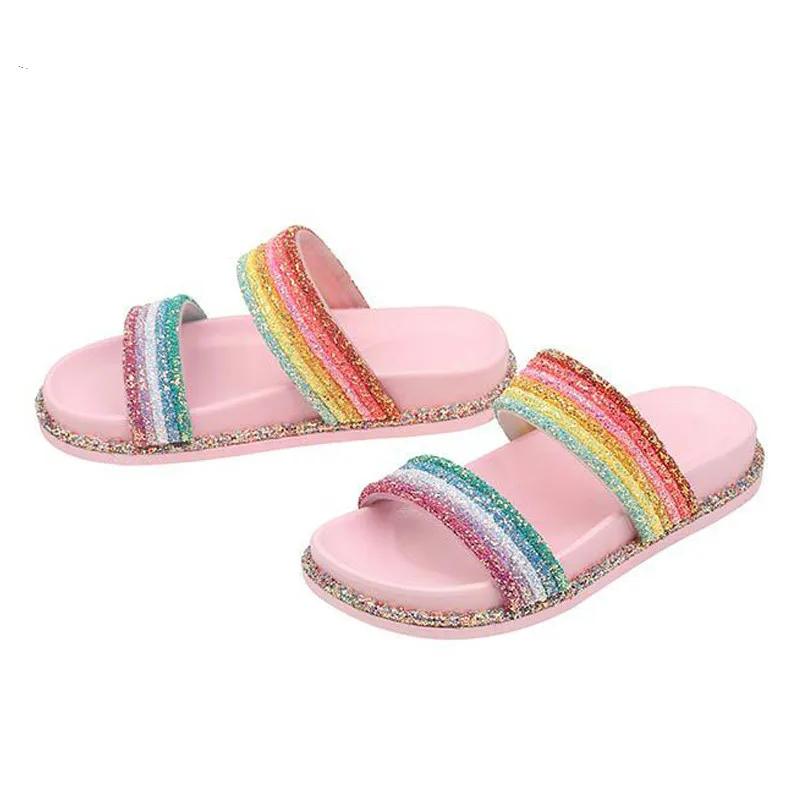 Female Summer Flat Slides Casual Bright Diamond Bling Rainbow Slippers Indoor Home Shoes Outdoor Beach Flip Flops Women Slides Female Summer Flat Slides Casual Bright Diamond Bling Rainbow Slippers Indoor Home Shoes Outdoor Beach Flip Flops Women Slides