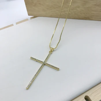

5pcs/lot Big Cross Pendant Necklace Micro Clear CZ Pave Box Chain Neckalces Jewelry