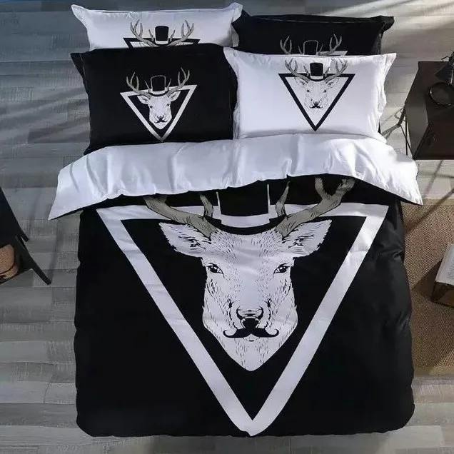 Deer Bedding Sets Black And White King Queen Size Cotton Bed