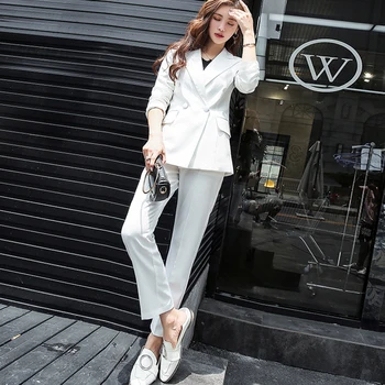 

CBAFU classic double breasted women office OL 2 piece set pants suit blazer suit coat outwear jacket straight pants sets D669