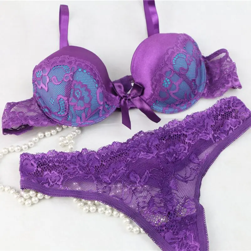 2016 wholesale Large size bra set Wine red purple sexy