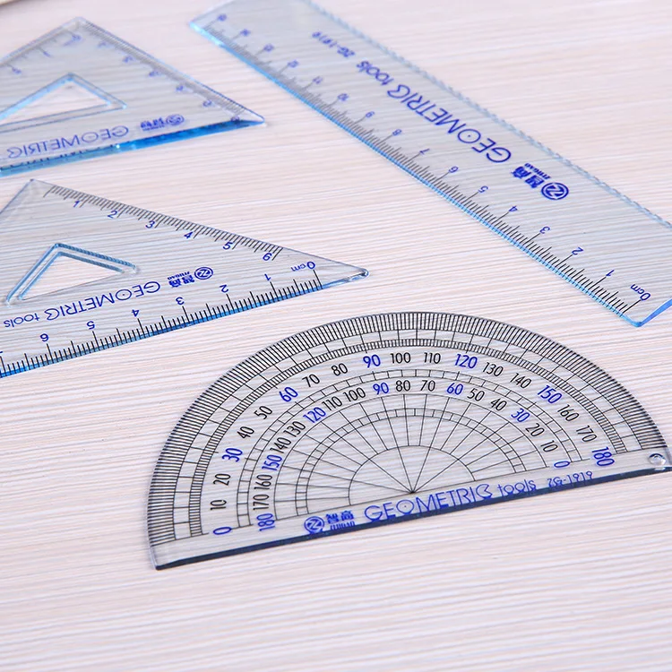 Hot selling 4 pcs/pack Students Maths Geometry Stationery Ruler Set Squares Protractor Supplies