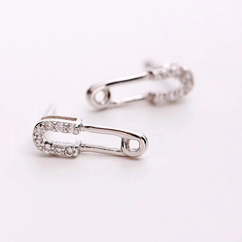 original cz Paper clip earring 100% 925 Sterling silver Jewelry fashion Hypoallergenic Stud earrings for women gift
