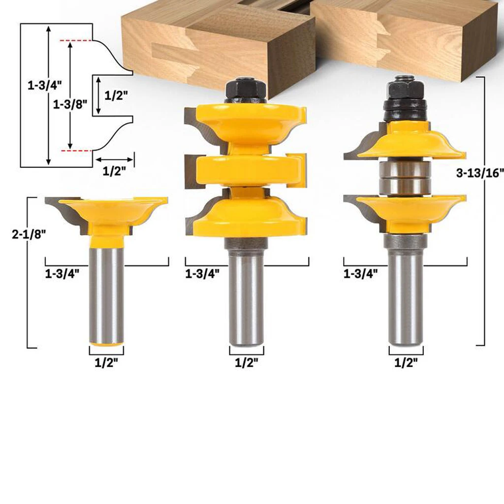 3Pieces 1/2' Shank Ogee Entry & Interior Door Matched R&S Router Bit