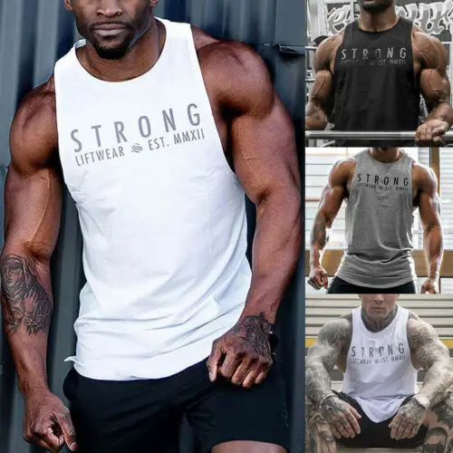

Fashion Casual Mens Solid Letter Activewear Tank Tops Bodybuilding Muscle Tee Vests Sports