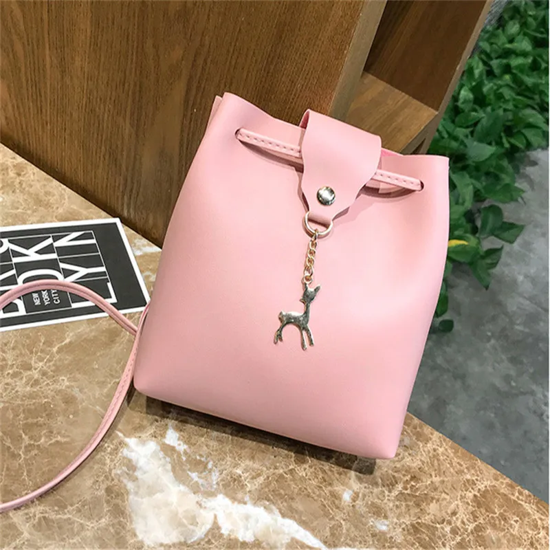

2019 New Wave Korean Version Handbag Lady Pocket Money Mini Phone Wild Fashion Fawn Deer Pendant Bucket Bag Crossbody For Woman
