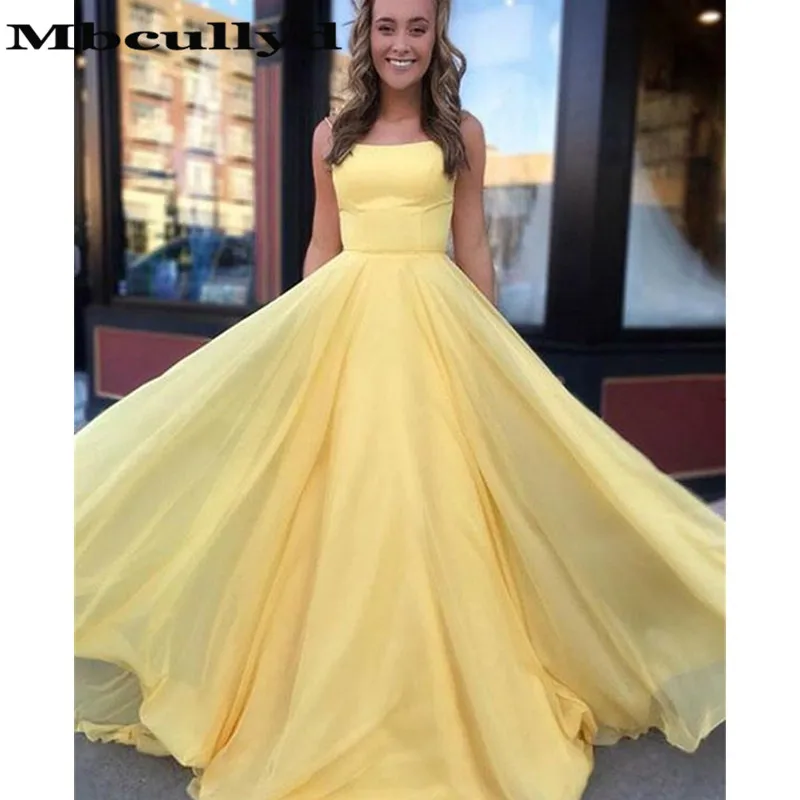 

Mbcully Yellow Chiffon Prom Dresses With Ruffled 2019 Long Sexy Backless Formal Evening Dress Party For Women robe de soiree