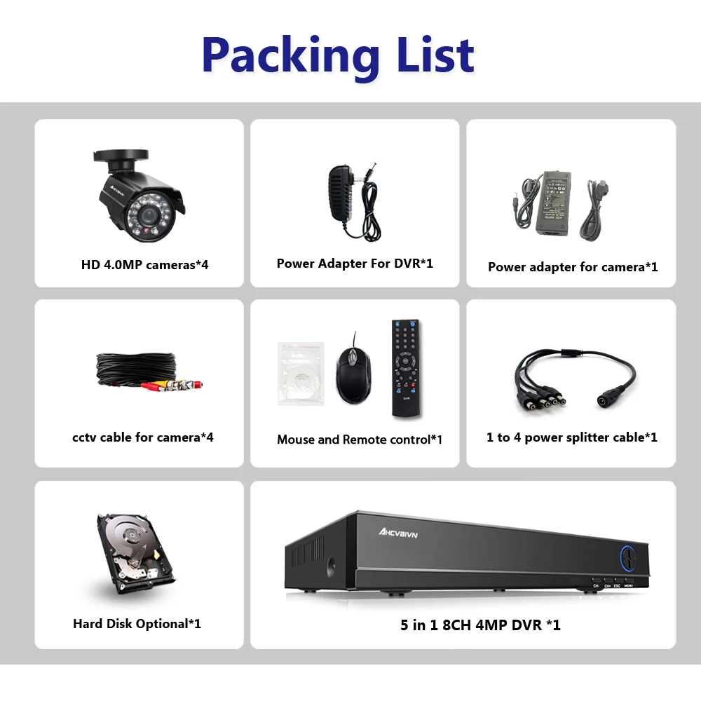 Full HD 8CH 5MP NVR DVR система видеонаблюдения Kit 4MP наружная AHD камера водонепроницаемая IR