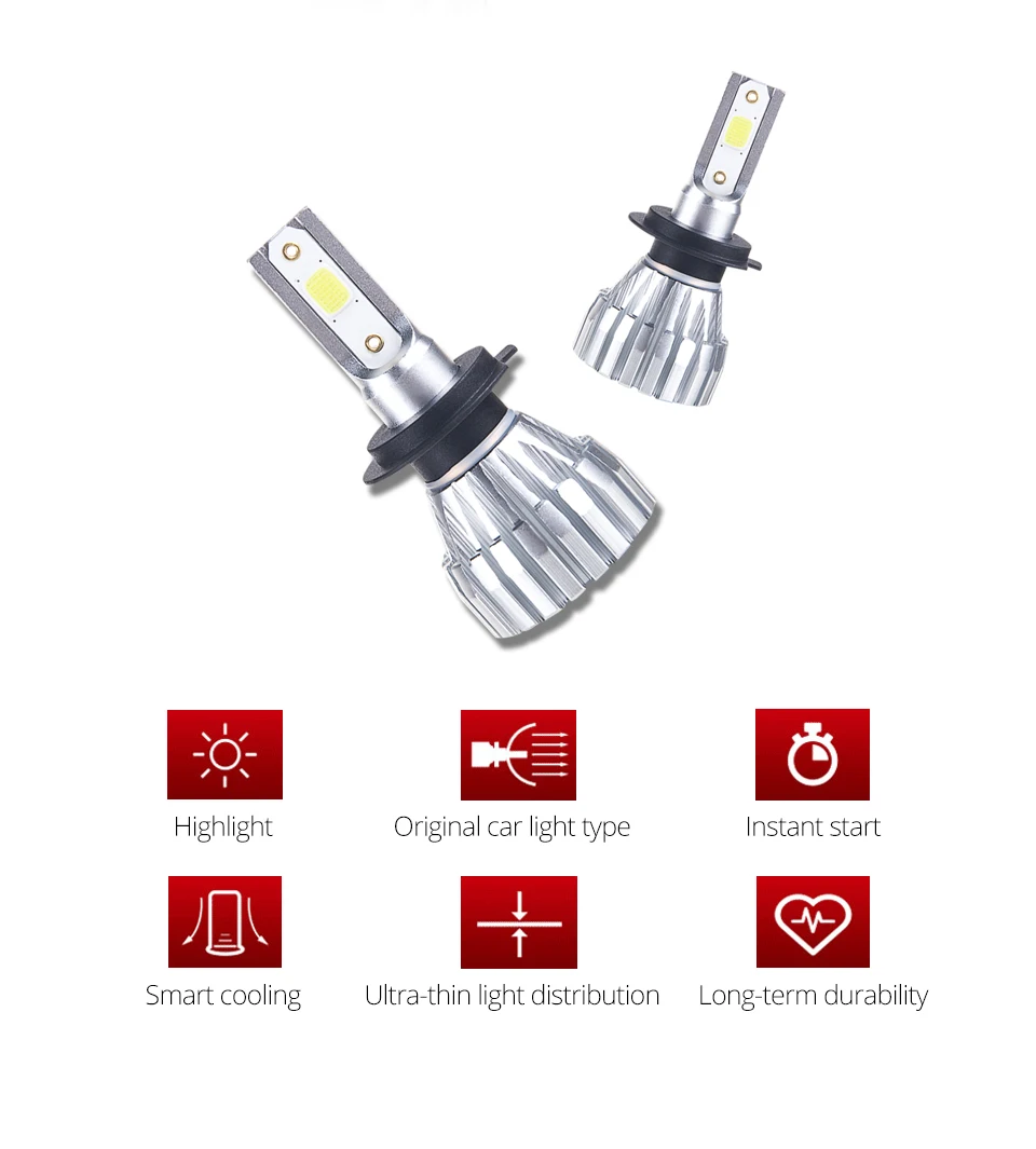 LED H4 Fanless LED H7 NO-Fan 4300K 6500K Car Headlight Hi-Lo Beam 50W 5000LM COB Chip H1 H3 H4 9005 HB4 H11 Auto ampoule 12V  (2)