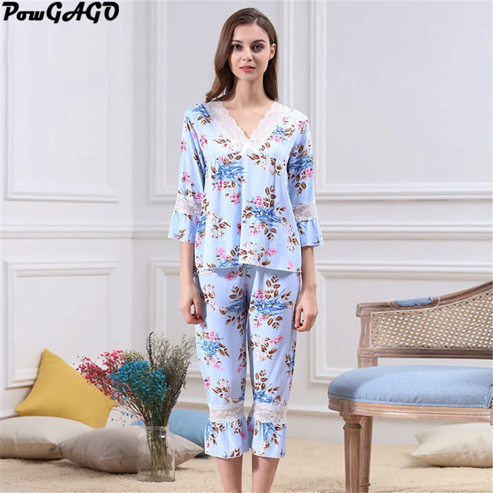 2017 New Flower Lace Pajamas Set Pyjama Spring Summer Pijamas Women ...