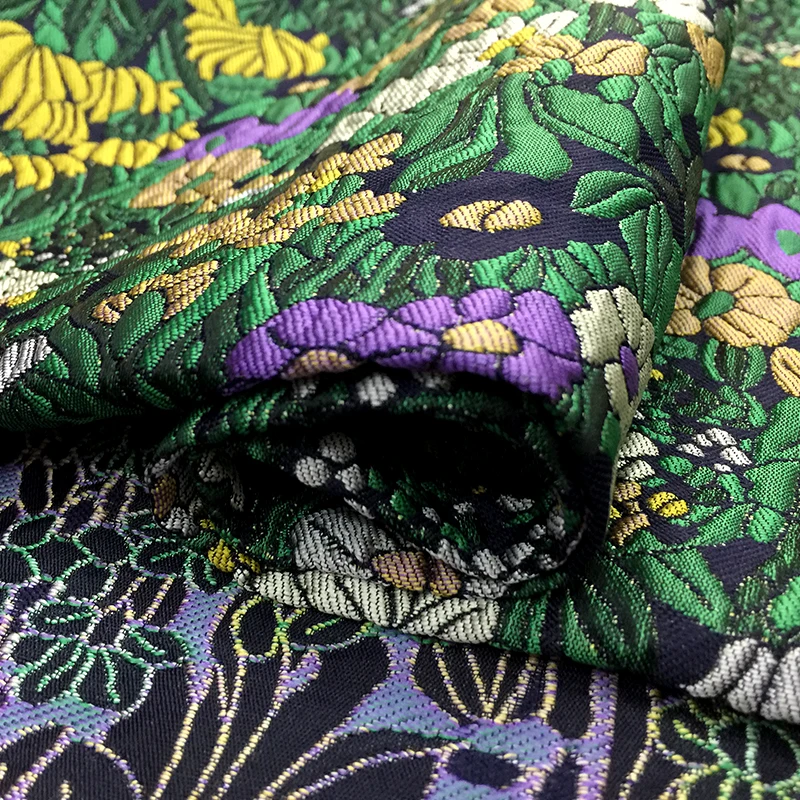 

145cm width European style green Metallic Jacquard Brocade Fabric,3D jacquard yarn dyed fabric for Women Coat Dress Skirt