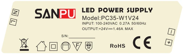 SANPU 24 вольтный импульсный преобразователь 35 Вт постоянное напряжение светодиодный импульсный источник питания трансформатор IP44 белый пластик 220 В 110 В AC Вход