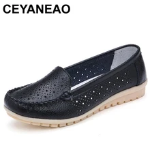 Ceyaneao весенние женские туфли-балетки женская обувь из натуральной кожи женщина вырез Лоферы балетки на плоской подошве Балетки на плоской подошве C061
