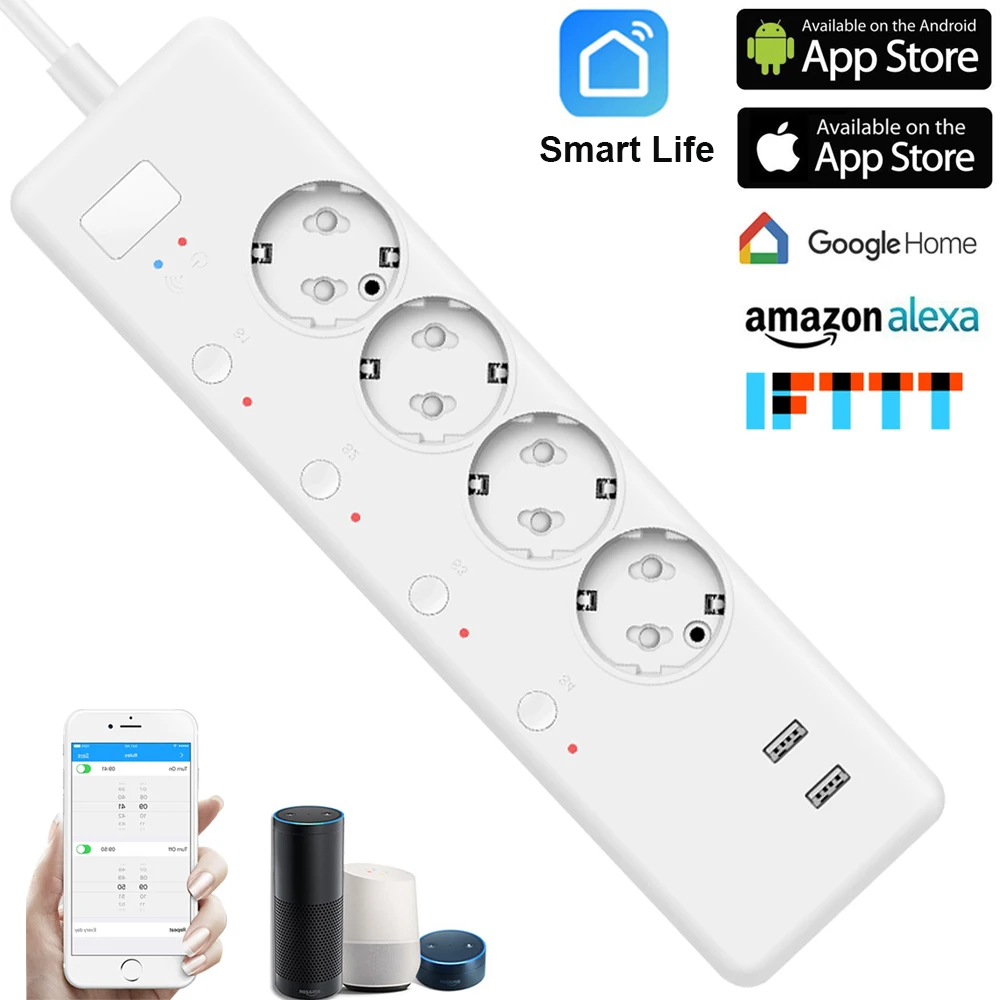 Смарт WI FI таймер удлинитель ЕС Smart Plug Мощность полосы Быстрая зарядка замер