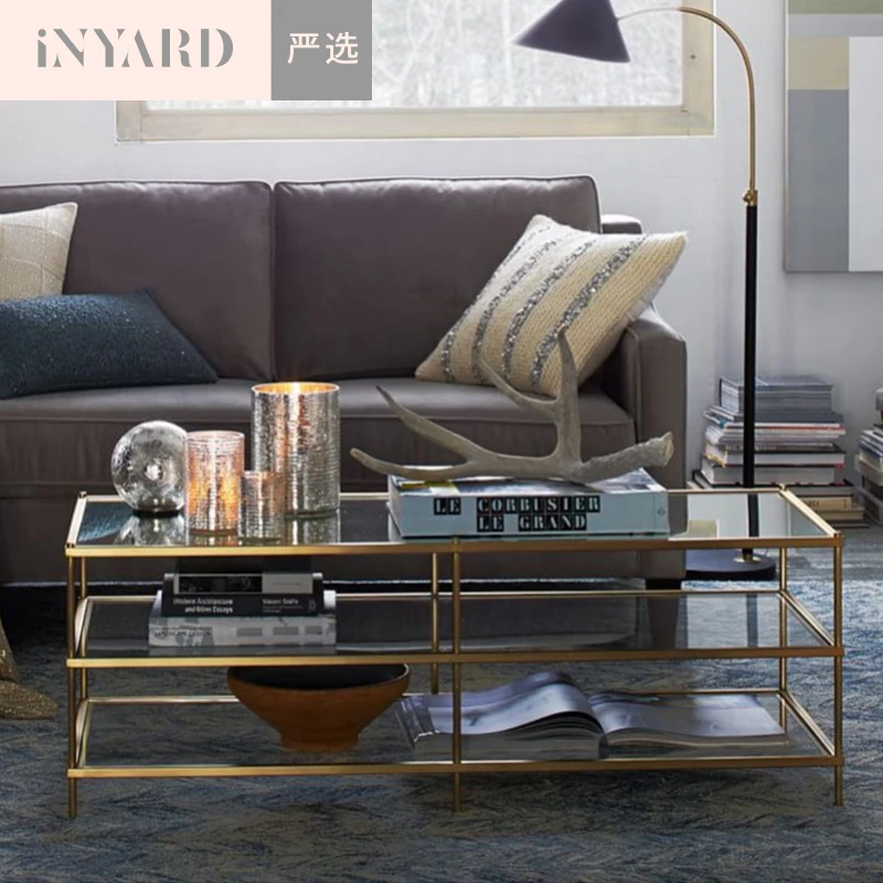 [InYard selected]1.2 meters, metallic gold silver, Nordic modern, simple line, glass stainless steel tea table