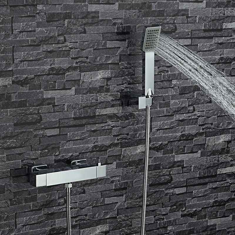 

Thermostatic Mixing Valve Wall Mount Hot Cold Water Mixer Constant Temperature Control Valve Chromed Finished for Bath