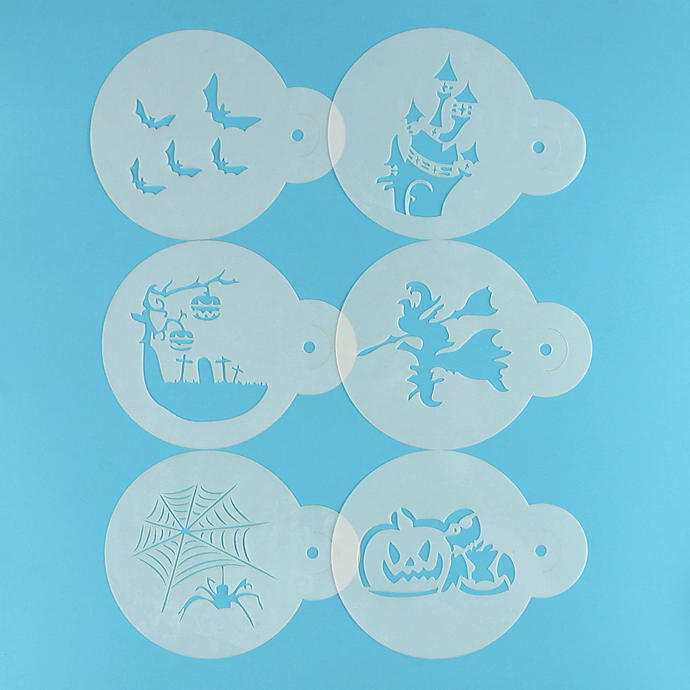 

6Pcs/set Coffee Drawing Mold Fancy Printing Model Coffee Foam Spray Cake Stencils Powdered Sugar Sieve Tools Cafe Foam Spray