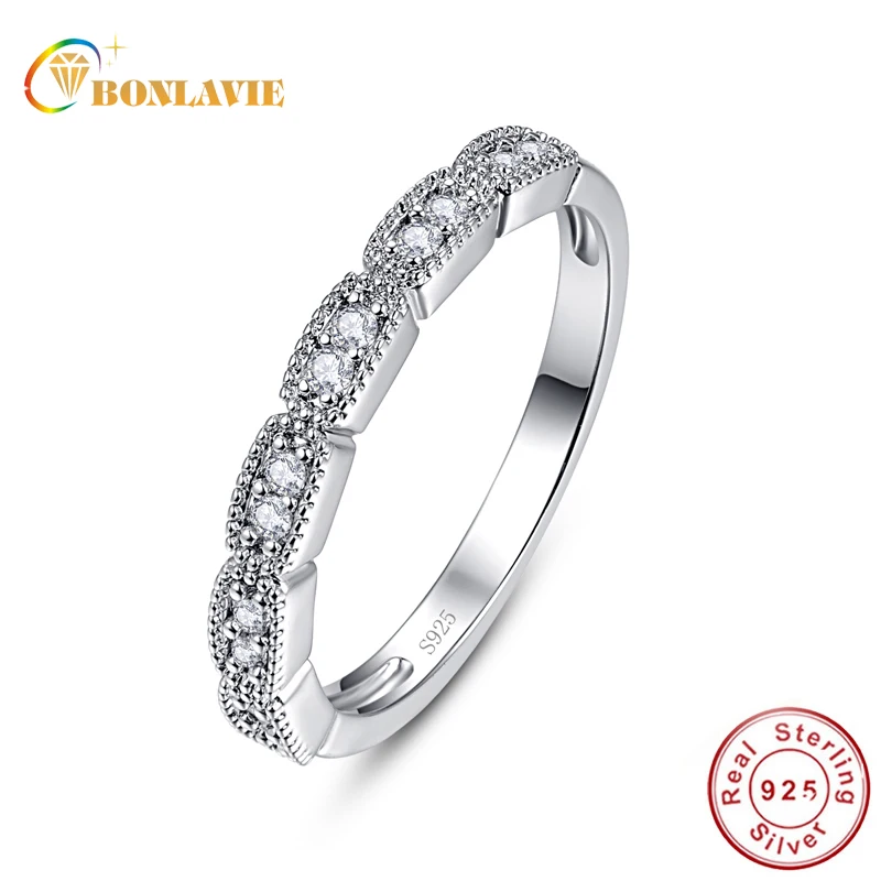 

BONLAVIE Romantic Valentine's Day Cubic Zirconia Sterling Silver Ring Crystal Simple Style Wedding Jewelry Wholesale For Woman