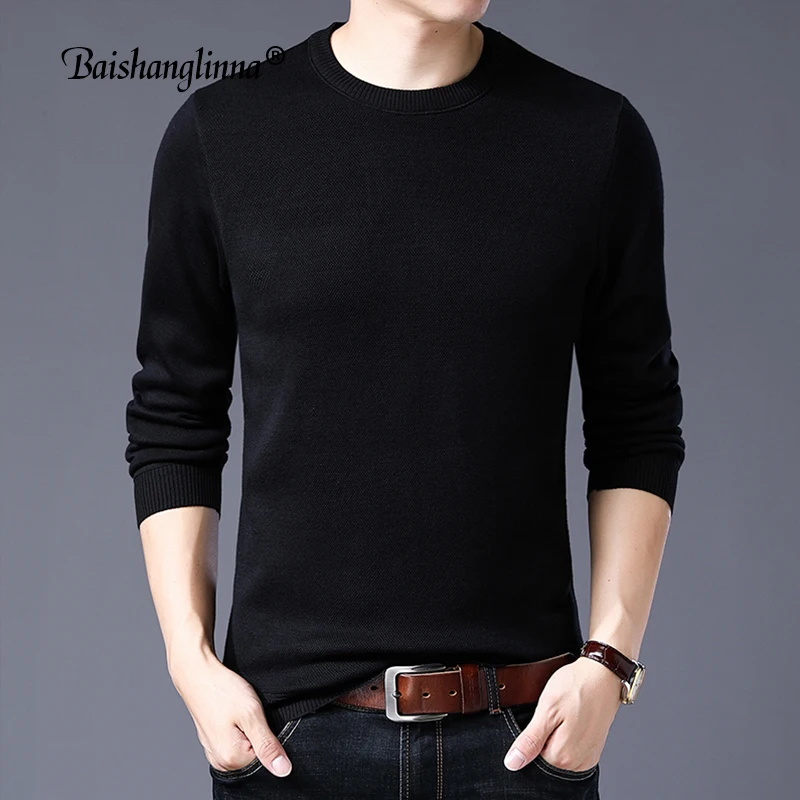 Baishanglinna Wool Sweater Men Long Sleeve Pullovers Winter Thick Warm Man O-Neck sweaters Solid Color Slim Fit Pull Homme 18115