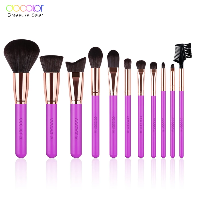

Docolor 11pcs Makeup Brushes Powder Foundation Eyeshadow Eyebrow Eyeliner Blush Make up Brush Set Cosmetic Soft Synthetic Hair