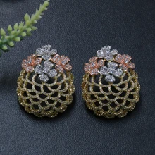Lanyika модные украшения четырехлистные цветы полые сферические серьги гвоздики микро-инкрустация Свадебные помолвки Popualr Серьги Лучший подарок