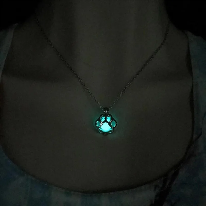 

3 Color Glow In The Dark Necklace For Women Silver Chain Chokers Cat Dog Paw Pendants & Necklaces Punk Mens Necklace Jewelry