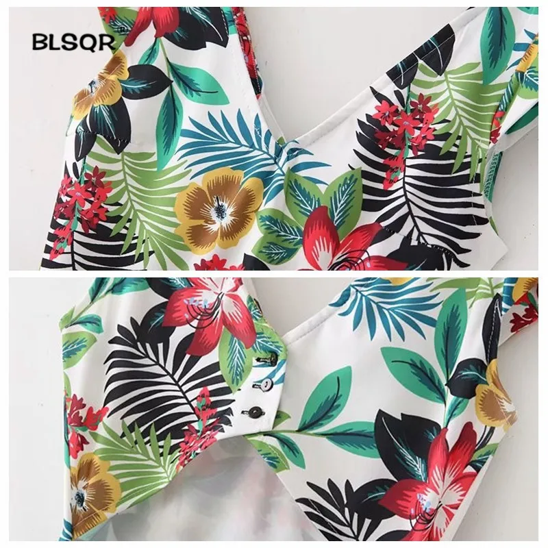 أزياء مثير الخامس عنق الزهور طباعة داخلية أكمام عارية الذراعين playsuit 2018 الصيف النساء البوهيمي قمم blusas