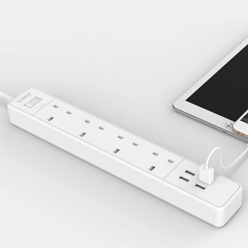 ORICO USB разъем питания для дома, офиса, ЕС, Великобритании, защита от перенапряжения, 5 В, 2,4 А, с 4 USB мульти-розетками, зарядное устройство, розетка с usb устройством - Цвет: UK Plug