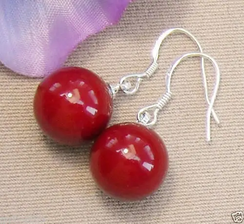 

hot sell new - Hot sale new Style >>>>Rare 14mm Coral Red Color South Sea Shell Pearl 925 Sterling Silver Earrings
