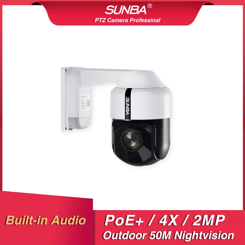 

SUNBA Mini IP Security Camera PTZ PoE+ 1080p, Built-in Audio, 4X Optical Zoom, Auto Focus,Indoor/Outdoor and Night vision