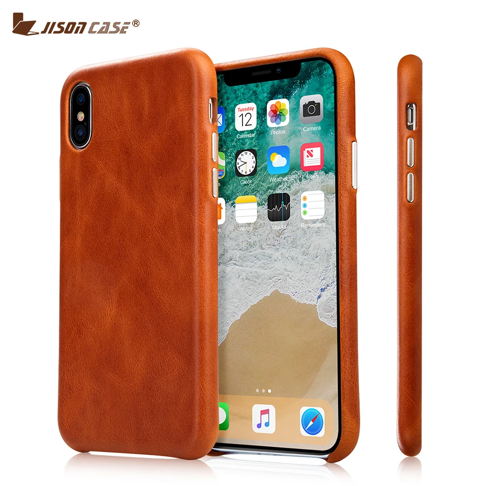 Jisoncase Genuine Leather Case for iPhone X Case Cover