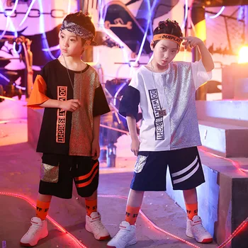 

Fashion Dance Costume Boys Stitching Hiphop Rave Outfit Street Dance Practice Wear Kids Jazz Stage Performance Clothing DC2223