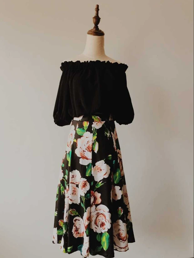 Женская летняя модная повседневная юбка больших размеров 3XS-10XL с высокой талией в ретро-стиле с цветочным принтом, юбка-зонтик ниже колена