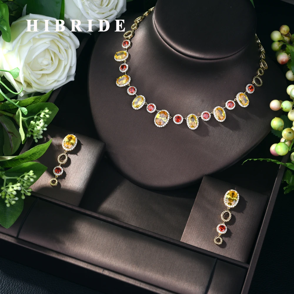 

HIBRIDE New Fashion AAA Cubic Zirconia Necklace Jewelry Set for Women Wholesale 2pcs Jewelry Sets Drop Shipping Bijoux N-553