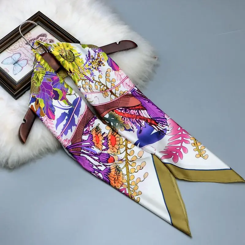

HANSCARF Floral Print 100% Pure Silk Scarf, Women Square 90 Silk Twill Scarfs Shawl Top Quality Hand Rolled Edge