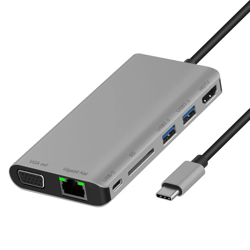 LUMON Алюминий сплава кабель-Переходник USB C на Тип C 8in1 USB HUB 2 Порты и разъёмы USB 3,0+ HDMI 4 K+ VGA+ RJ45+ SD устройство для считывания с tf-карт для Mackbook Tablet A30