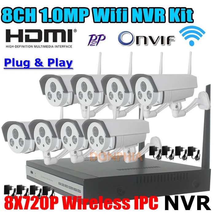 CCTV 8CH Wireless Night Vision Video Surveillance Outdoor IP Camera System 720P/960P HD WIFI NVR Recorder Kits Free shipping