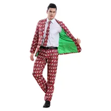 Рождественские костюмы Санта-Клаус Косплей Костюм мужской Рождество Slim Fit Модные костюмы с принтом Брюки смокинг для свадебной вечеринки