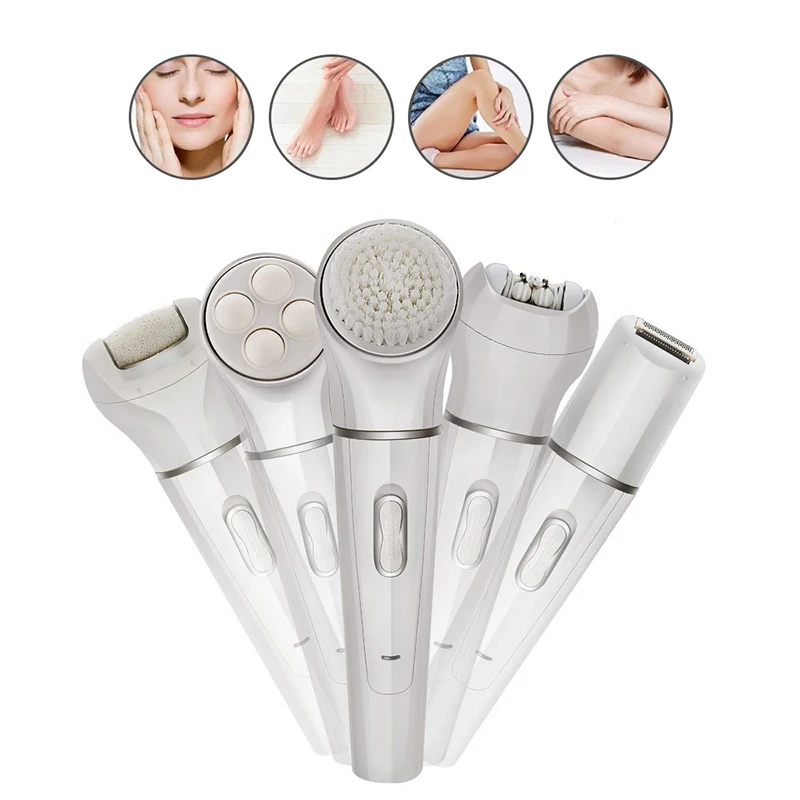 

5 In 1 Portable Painless Hair Remover Wireless Body Trimmer Facial Massager Hair Shaver Pedicure Face Cleaning Brush Epilator
