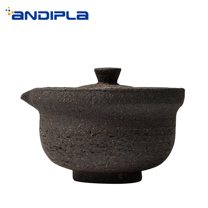 

200ml Japanese Style Teapot Ceramic Coarse Pottery Gaiwan Vintage Pot Chinese Kung Fu Tea Water Kettle Tea Bowl Container Decor