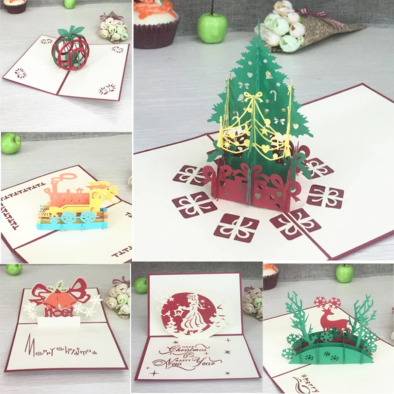 

Merry Christmas Vintage 3D Laser Cut Pop Up Paper Handmade Custom Greeting Cards Christmas Gifts Souvenirs Postcards Supplies