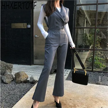 

2019 summer Office Ladies Double Breasted Women Jumpsuit Notched Elegant Ankle-length Jumpsuits