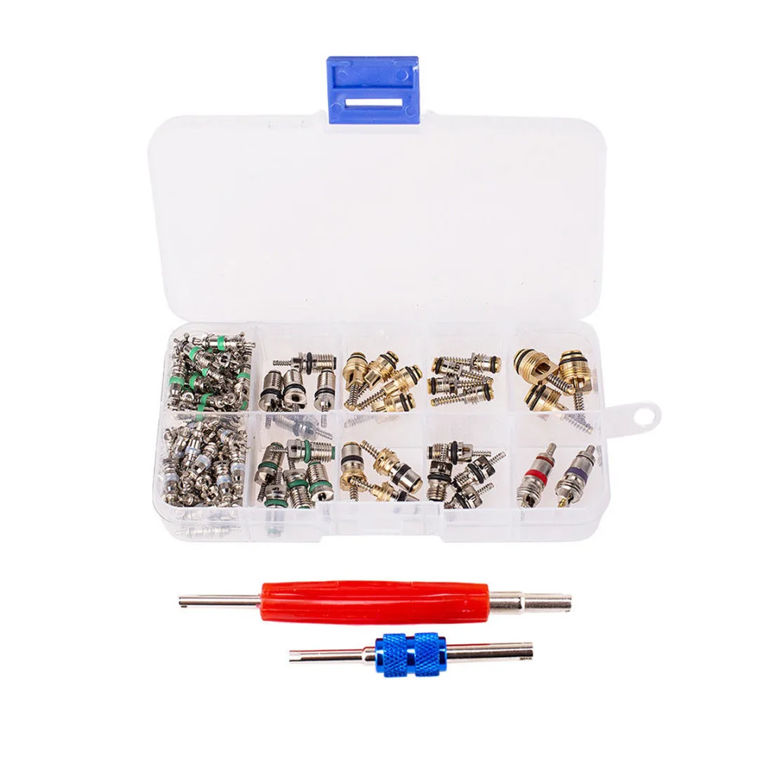 

100pcs HVAC R134a/R12 A/C Air Conditioning Valve Core Oil Resistant Remover Tool 1/4 5/16" Mayitr Replacement Tool Sets