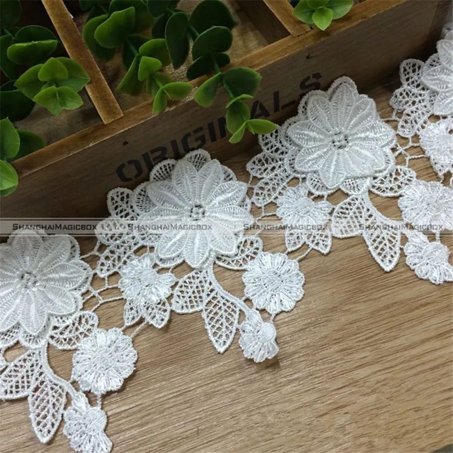 1yd Rose White Embroidered Lace Trim Ribbon Applique DIY Sewing Craft