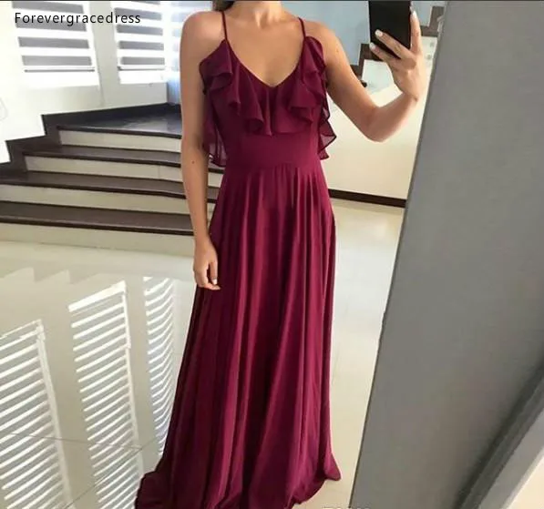 Hot Sell Burgundy Chiffon Bridesmaid Dresses Sexy Criss Cross Backless Long Maid Of Honor Gowns Prom Evening Dress Plus Size BM0230  69 (3)