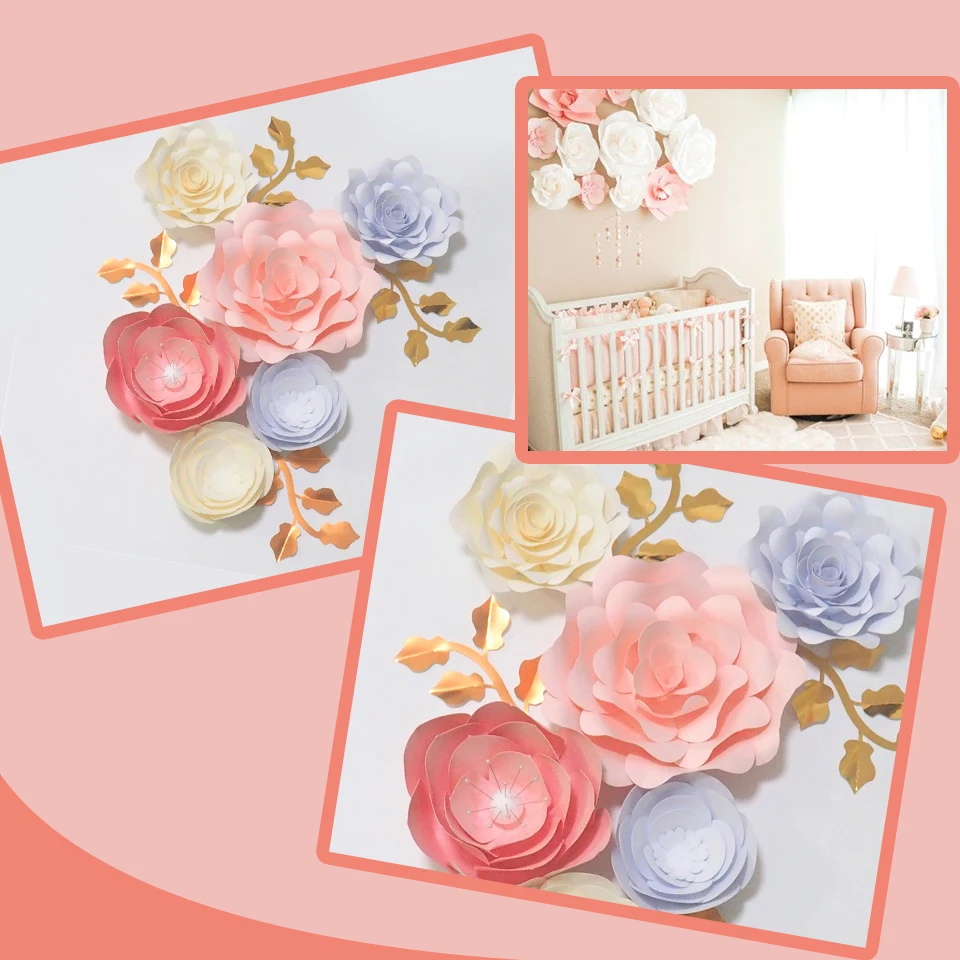 

Handmade Cardstock Rose DIY Paper Flowers Leaves Set For Wedding & Event Backdrops Decorations Nursery Wall Deco Video Tutorials