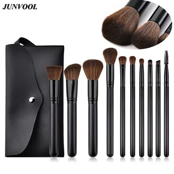 

Black Makeup Brushes 10pcs Soft Synthetic Wool Cosmetic Tool Kit Crease Eye Shadow Brow Blush Powder Brush with Bag for Beginner